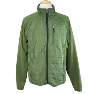 Orvis Mens Fleece Quilted Hybrid Jacket Size L Green Full Zip Windproof Outdoor